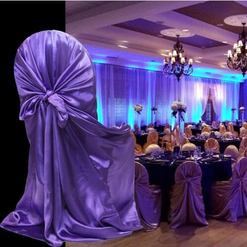 Luxury Satin Table Cover Dining Chair Cover For Wedding Hotel Banquet Dining Room Solid Color 110x140cm Tie Knot Chair Covers