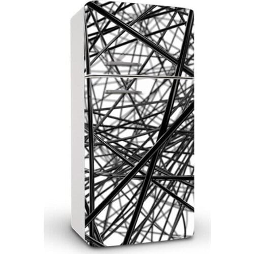 3D Abstract Black Stripes Art SelfAdhesive Refrigerator Sticker Fridge Door Cover Wallpaper 60x150cm 60x180cm 100x180cm