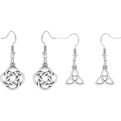 1pair Antique Silver Color Keltic Knot Triquetra/Chinese Knot Charms Pendant Earrings Ethnic Boho Dangle Earring