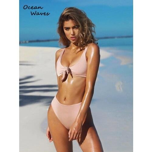 Sexy Solid Bikinis 2021Middle Waist Swimsuit Women Swimwear Female Bowknot Bathing Suit Biquini Tankini Brazilian Bikini Bottoms