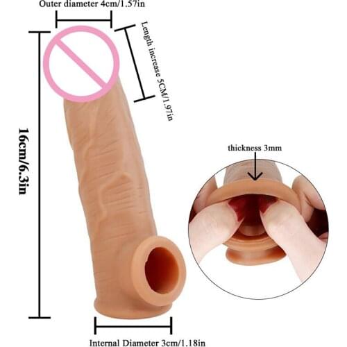 Penis Extender Sleeve Reusable Condom Delay Ejaculation Dick Enlargement Delay Sex Toys For Men
