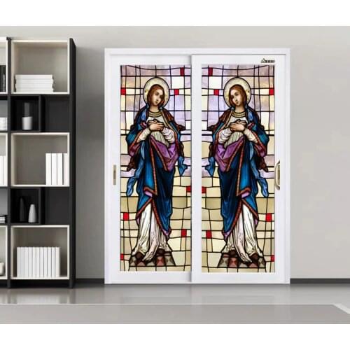 Stained Privacy Window Film Frosted Window Sticker Vinyl Glass Films For Home Office Church Madonna Mary Picture