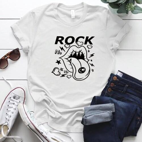 Rock Icon Pringing Graphic T Shirts Tops Women 2020 Short Sleeve Around Neck Gothic Oversized T Shirt Punk Style Woman Tshirts