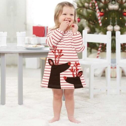 1 2 3 4 5 6 Year Christmas Baby Girl Clothes Cute Elk Princess Girls Dress Long Sleeve Cotton Kid Dress Christmas Party Vestidos