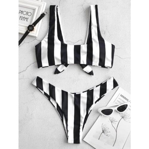 Womens Bikini set Stripe Print High Waisted Bikini Swimming Suit For Women Tummy Control Two Piece Swimsuit Swimwear Biquini