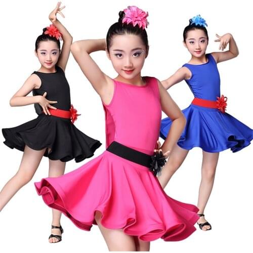 2020 Girls Latin Tango Rumba Dance Dress Kids Backless Performance Dresses Ballroom Practice Cha Cha Dance Costumes for Girl