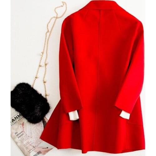 Korean Womans Red Casual Wool Coat Female Jacket Long Coats and Jackets Women Abrigos Mujer Elegante KJ2652