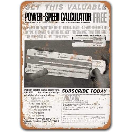 1967 Power Speed Slide Rule Calculator Old Car Tin Sign, Sisoso Vintage Metal Plaques Poster Bar Man Cave Retro Wall Decor