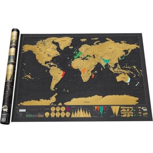 2017 Travel World Scratch Map Gold Foil Black Scratch Map Scratch Off Foil Layer Coating World Map Luxury Travel Gift Mapa Mundi