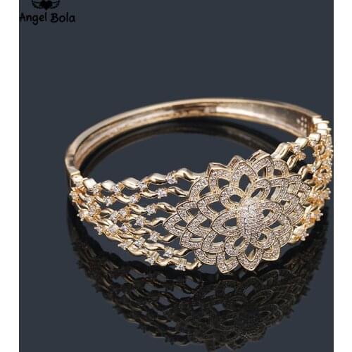 2020 Fashion Flower Hand Bangle for Women Silver color Gold-Color Bracelet White CZ Zircon Engagement Bling Jewelr