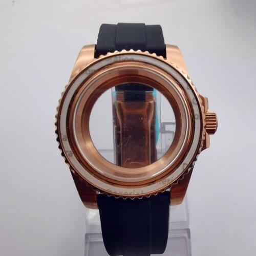 40mm SS Sapphire Glass Rose Gold Case Rubber Band Set Fit Nh35 Automatic Movement 10ATM