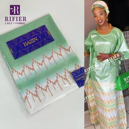 5 Yards Bazin Riche Fabric Flower Pattern Style 2021 Latest Style Printed Bazin Riche Broder Sewing Clothing Lace Materials