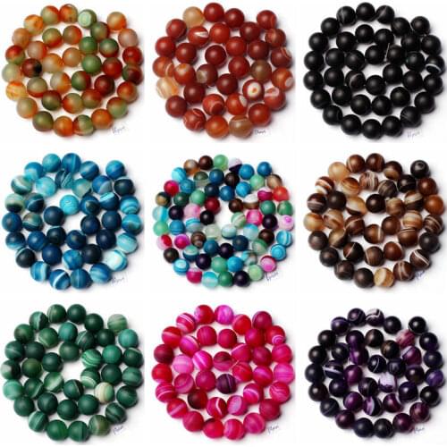 High Quality Natural Frosted Banded Agates Stone Round 4/6/8/10/12/14/16mm Necklace Bracelet Jewelry Loose Beads 15 Inch wj187
