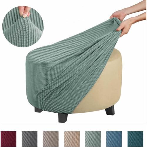 Jacquard Round Ottoman Cover Furniture Protector Footstool Slipcovers Removable Washable Stretch Couch Footrest Chair Covers