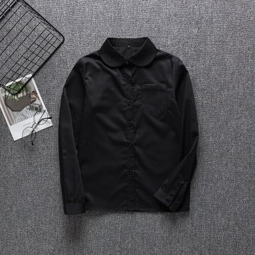 Black Cotton School Uniform Girl Boy School Tops Long Sleeve Cotton Shirt Women Men Oversize XS-5XL Sailor Suit Work Uniform