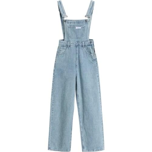 Jeans Woman High Waist Wide Leg Double Shoulder Strap Overalls Pants Teens Loose Casual 2021 Spring Autumn New Fashion Jeans