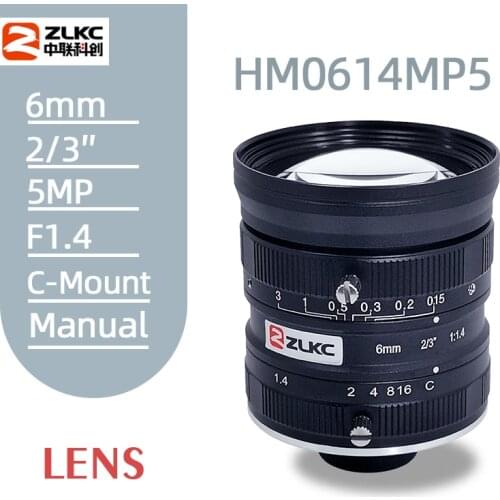 HD Camera manual Iris CCTV Lens 6mm C-Mount 2/3" F1.4 Machine Vision lens 5MP High Resolution Industrial lenses Low distortion