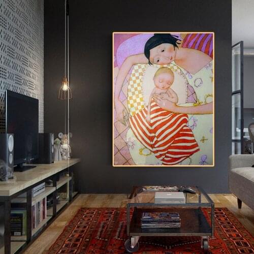 Canvas Oil Painting Cecile Veilhan"Mother And Her Sleeping Child"Western Art Decor Poster Wall Aesthetic Home Room Decoration