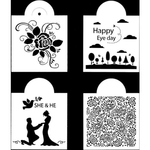 4pc Stencils Decor Rose Spray Painting Template DIY Scrapbooking Album Embossing Bullet Journal Accessories Crafts Reusable