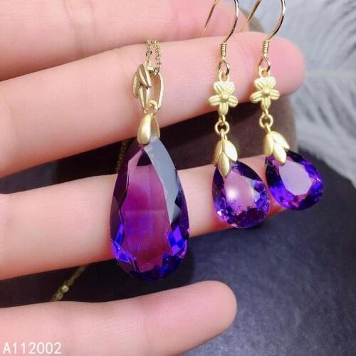 KJJEAXCMY fine jewelry Amethyst 925 sterling silver women pendant necklace chain earrings set luxury
