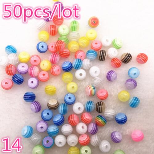 6/8MM 50pcs DIY Bracelet Accessories Children Handcraft Department Round Transparente Resin Stripe Beads for jewelry Findings #F