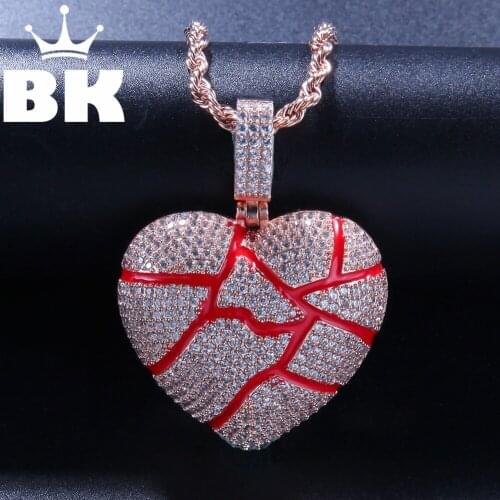 THE BLING KING Custom Lava Broken Heart Necklace Hip Hop Full Iced Out Cubic Zirconia gold sliver CZ Stone