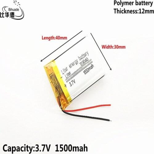 Liter energy battery 3.7V,1500mAH,123040 Polymer lithium ion / Li-ion battery for TOY,POWER BANK,GPS,mp3,mp4,cell phone,speaker