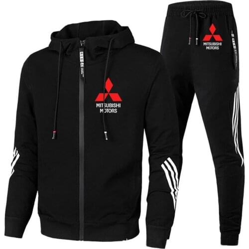 Mens jackets Mitsubishi car logo Printed Spring Autumn Hoodie Solid color stitching Mens jackets+Pants 2Pcs sweatshirt