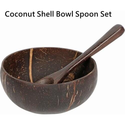 New Natural Coconut Shell Bowl Spoon Set Creative Coconut Bowls Fruit Salad Bowl Noodle Wooden Bowl Restaurant Kitchen Tableware