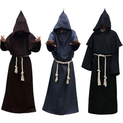 2021 New Unisex Halloween Robe Hooded Cloak Costume Cosplay Monk Suit Adult Role-playing Decoration Clothing