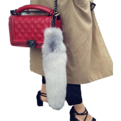 Huge long thick Real fur tail keychain Handbag Keyrings Pendant wholesale price Dancing Props women Keychain Fur Tail Tassel Bag