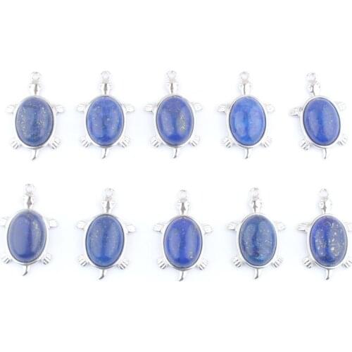 Wholesale 10Pcs Natural Lapis Lazuli Stone Bead Turtle Pendants Jewelry Animal Tortoise Shape Dangle QN4309