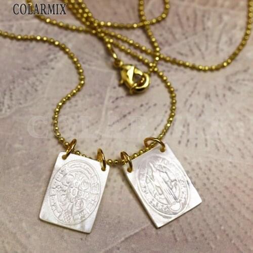 10 strands Naturla shell San benito necklace for women rectangle shell religion neclace Slim chain necklace 9717