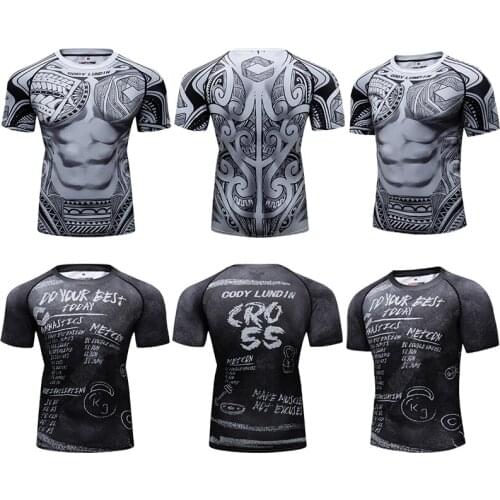 Rashguard High Fabric Compression T-Shirt Short Sleeves Fitness MMA Training Clothes Gym Rashguard
