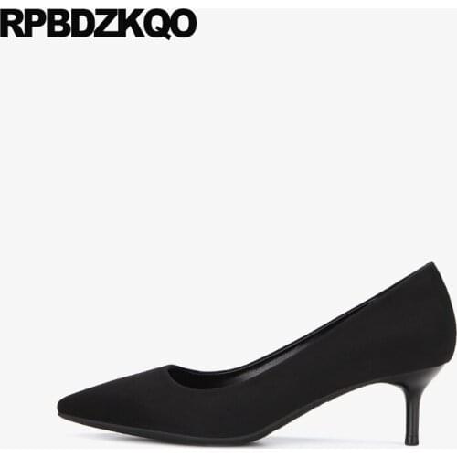 Size 33 work ladies stiletto shoes 2019 office suede pumps thin high heels 4 34 pointed toe 3 inch wine red scarpin medium black