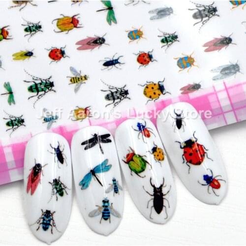 Self-adhesive insect nail sticker decals for nail art tips decorations manicure fake nails accessoires butterfly dragonfly bee