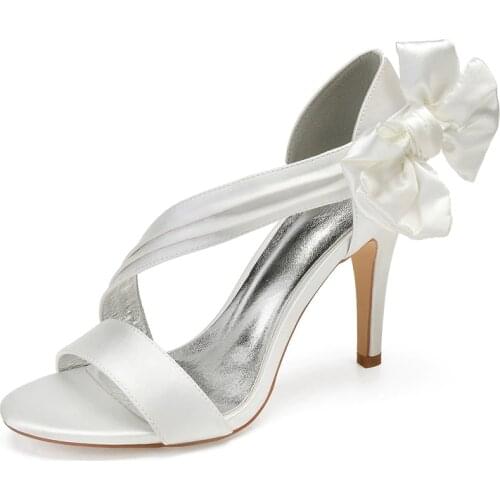 High Heels Satin Women Wedding Sandals Shoes Open Toe Prom Evening Formal Party Ladies Dress Sandals with Bowknot