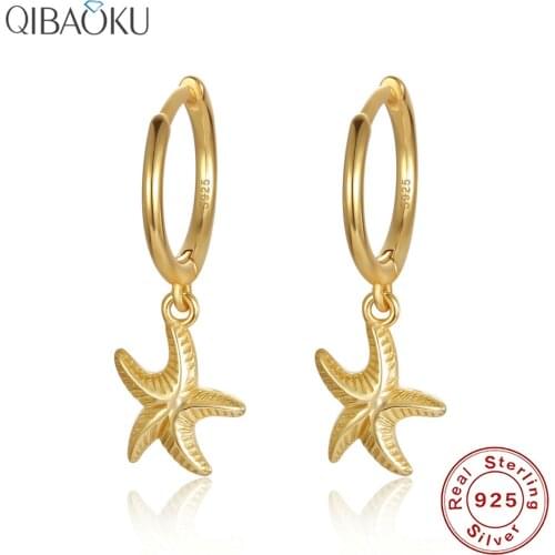 S925 Sterling Silver Hoop Earrings Seastar Starfish Gold Earrings Small Cute Fashion Ear Jewelry for Women Dainty Earrings