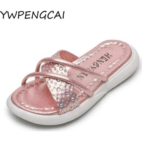 YWPENGCAI Size 28-38 Kids Slippers For Girl Fashion Rhinestone Cross-straps Girls Slippers Big Girl Summer Slippers