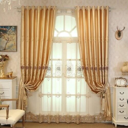 Golden Peony Embroidery High-end Curtains for Living Room Bedroom Balcony Chinese Classical Curtains Tulle Decoration Custom