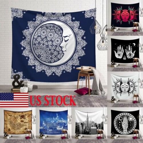 Sun Moon Palm Boho Tapestry Hippie Wall Hanging Bedspread Throw Cover Home Decor Living Room Bedroom Mysterious Tapestries