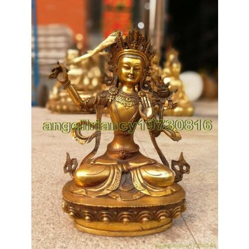 Old Tibet buddhist Ancient Bronze gilding Buddha Antique guanyin prayer Statue