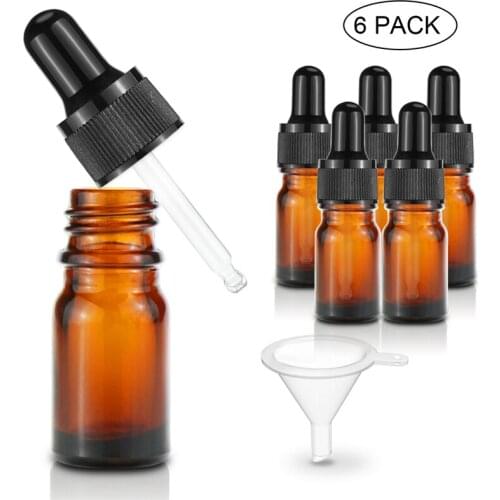 5ml Glass Dropper Bottles Amber Essential Oil Bottles With Glass Pipettes Travel Bottle - pack of 6