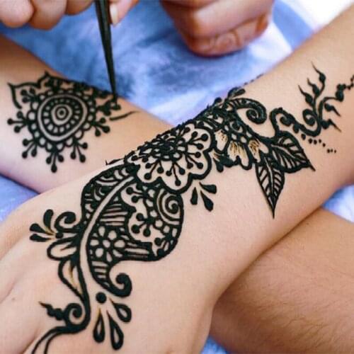12Pcs/ Set Henna Tattoo Stickers Temporary Tattoos Long Lasting Liquid Cream Body Paint Black Body Drawing Tattoo Inks