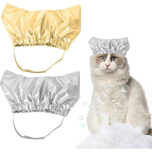 Cute Cat Bathing Waterproof Shower Cap Pets Adjustable Ear Proof Non-Woven Fabric Waterproof Bath Hat Pet Grooming Supplies
