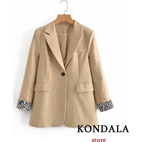 KONDALA Za 2021 Women Yellow Blazer Office Lady Fashion Loose Jacket Ladies Leopard Vintage Coat Oversized Elegant Mujer Saco