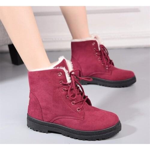 Winter Boots 2020 Warm Fur Plush Lnsole Women Tennis Shoes Square Heels Flock Ankle Boots Women Shoes Lace-Up Winter Shoes Woman