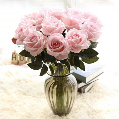 20PCS 51cm Long Branch Flower Bouquet Artificial Velvet Rose Flowers Wedding Party Home Table Bedroom Living Room Decoration