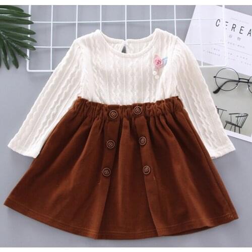 2021 Autumn Baby Girl Dress Kids Knit Stitching Dress Princess Elegant Party Dress Toddler Fashion Clothing For 0 1 2 3 4 Years