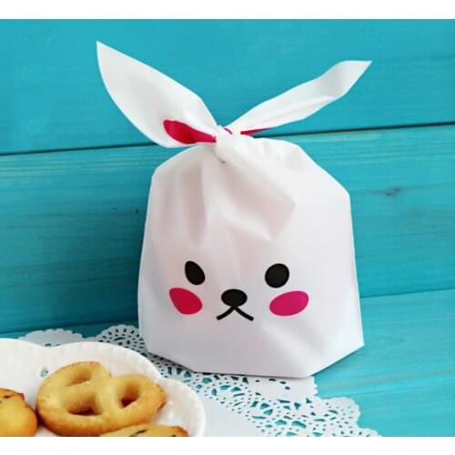 50pcs Funny Cute Rabbit Ears Design Gift Packing Bag Party Treat Favor Bitty Bag Bakery Pouch Storage Wrapping Bag for Kids